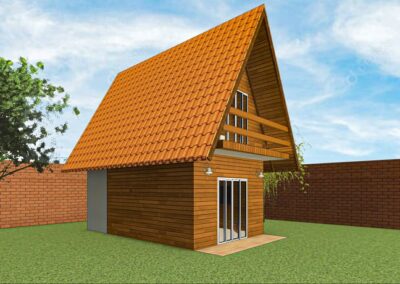 Projeto 3D de Chalé Pré-Fabricado de 45m²