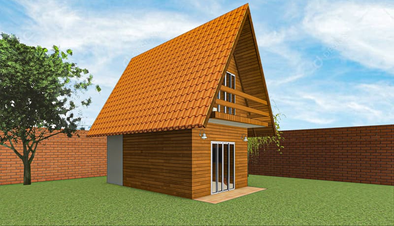 Projeto 3D de Chalé Pré-Fabricado de 45m²