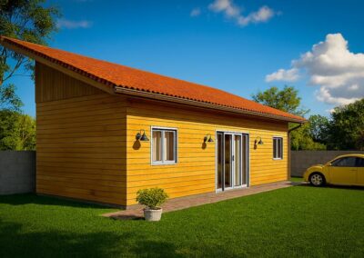 Projeto 3D de Casa Meia Água Pré-Fabricada de 40m²